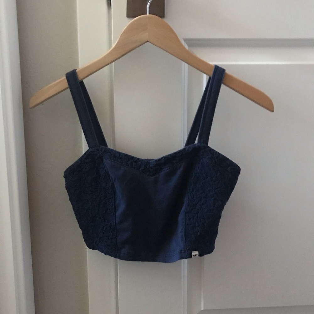 Hollister Navy Blue Crop Top | Lace | Sleeveless